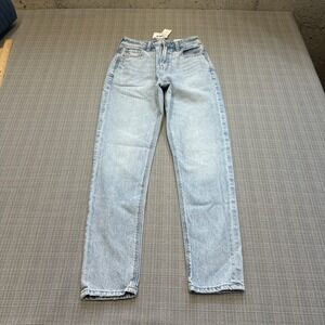 New American Eagle Strigid Mom Jeans 000 Short 23" Blue Breeze Super High Rise